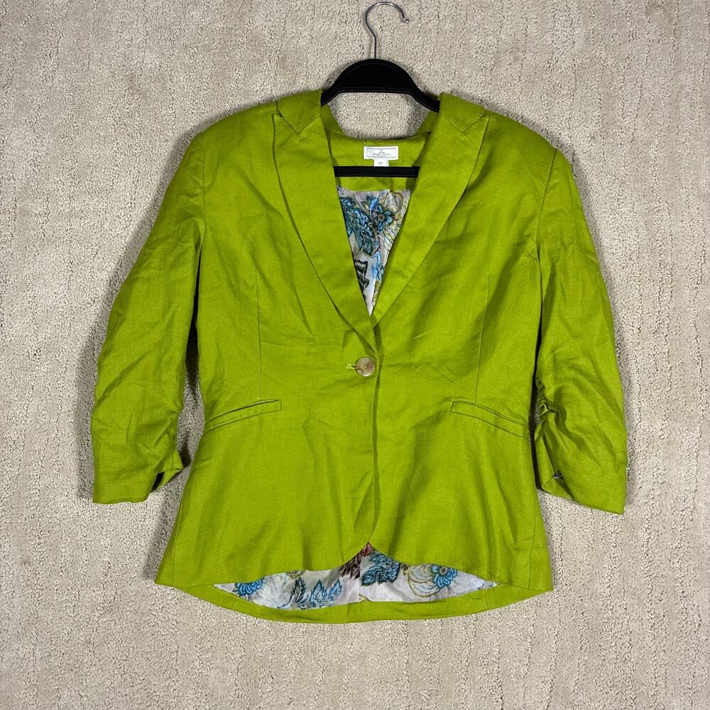 Jules & Leopold Women S Chartreuse Green Linen Blnd Blazer Preppy Ivy League Y2K
